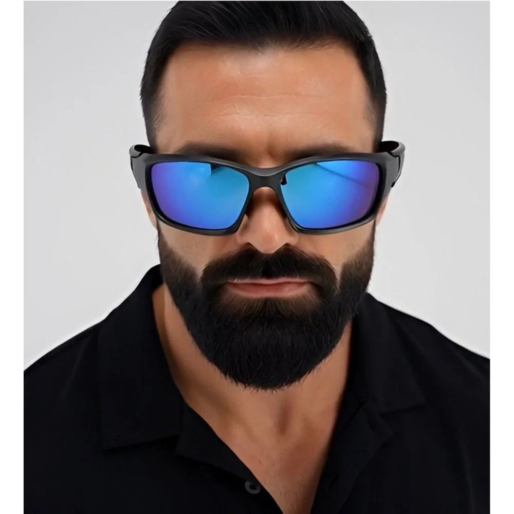 Sport Polarized Sunglasses Blue Mirror Lens Cycling Running Glasses Mens Outdoor